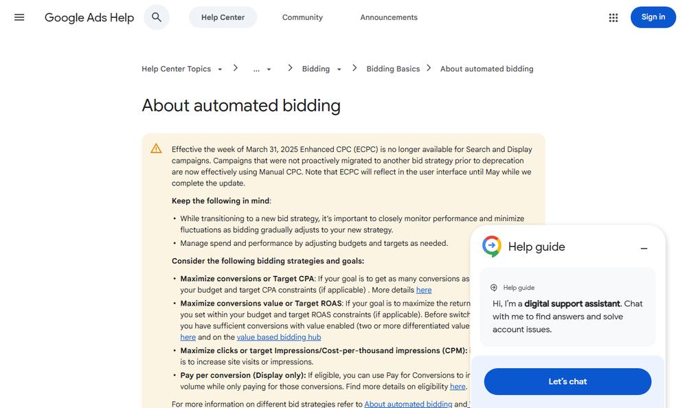 Google Ads Helpの自動入札解説ページ