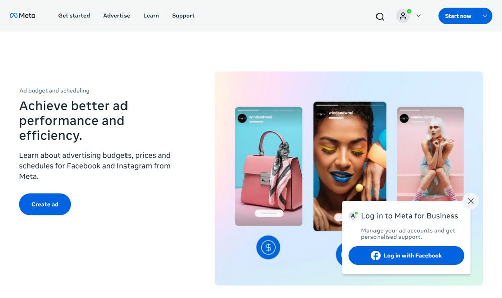 Meta for Businessの広告予算と費用ページ