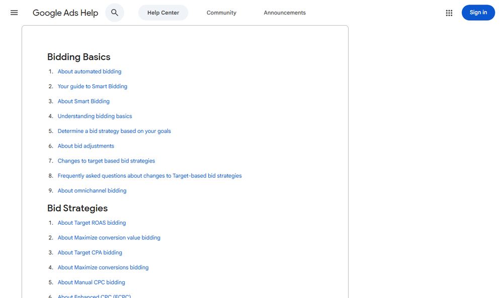 Google Ads HelpのBiddingページ