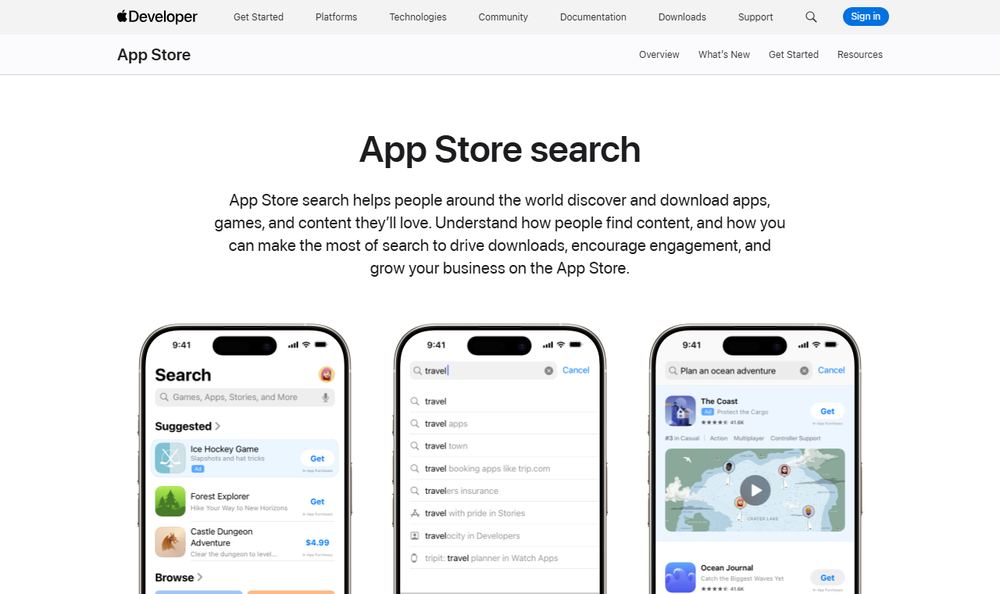 Apple DeveloperのApp Store searchページ