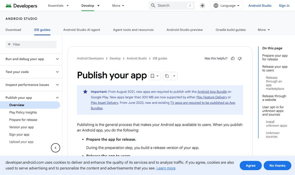 Android Developersのアプリ公開ページ