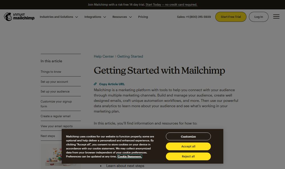 MailchimpのGetting Startedページ