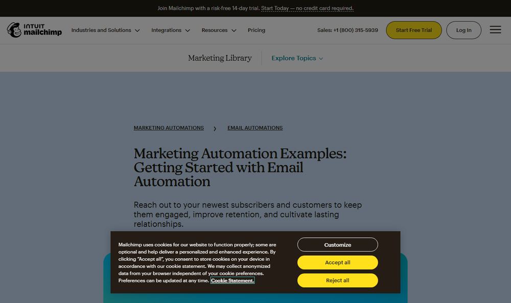 MailchimpのMarketing Automation Examplesページ