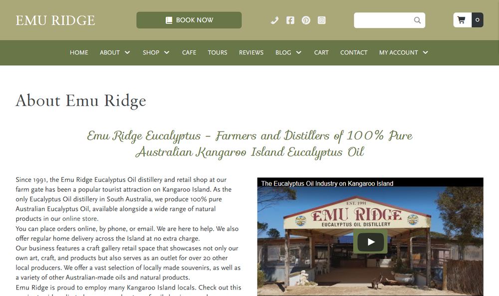 Emu Ridge Eucalyptus Oil 公式サイト「About Us」のファーストビュー