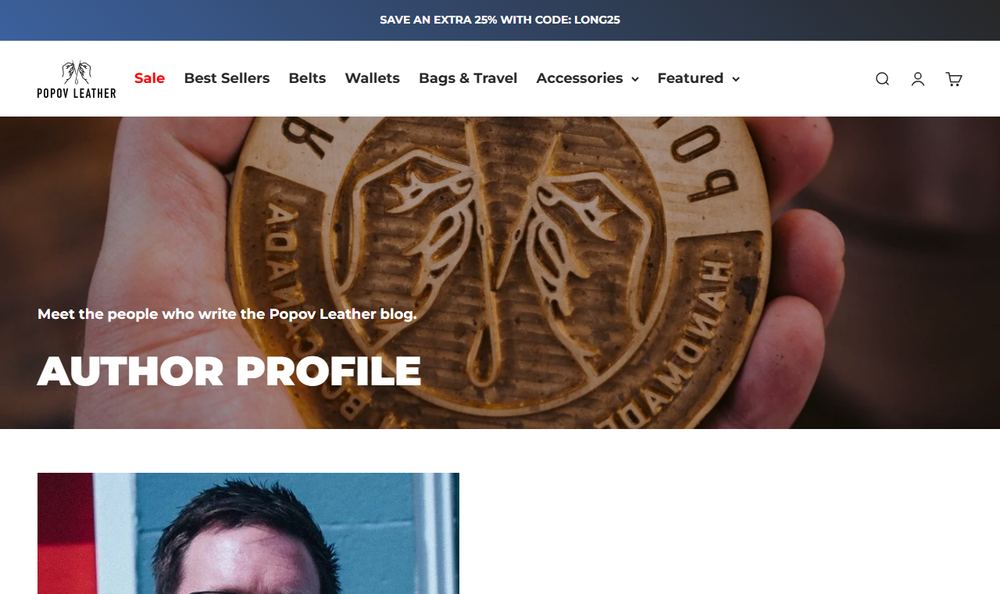 Popov Leather の公式サイト（創業者ページ）のファーストビュー