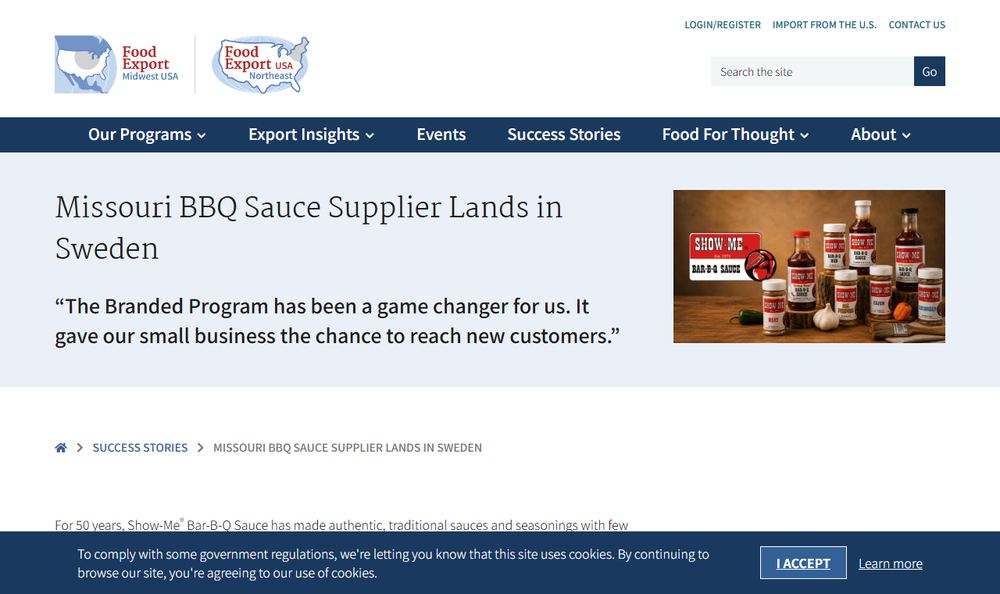 Food Export-Midwest「Missouri BBQ Sauce Supplier Lands in Sweden」のファーストビュー