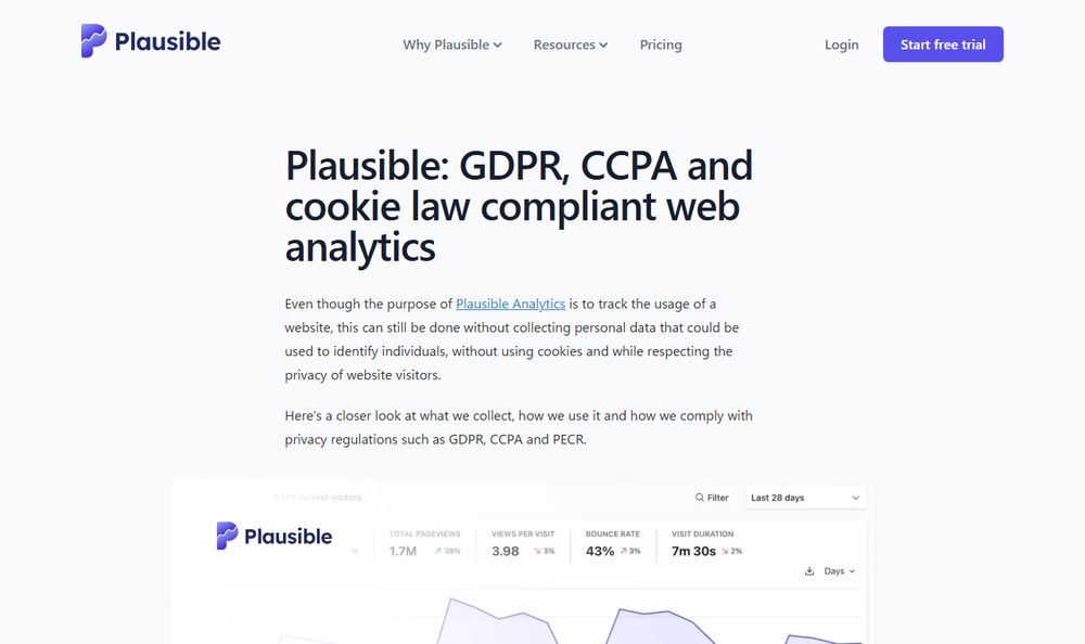 Plausible公式ページ「Data Policy」のファーストビュー