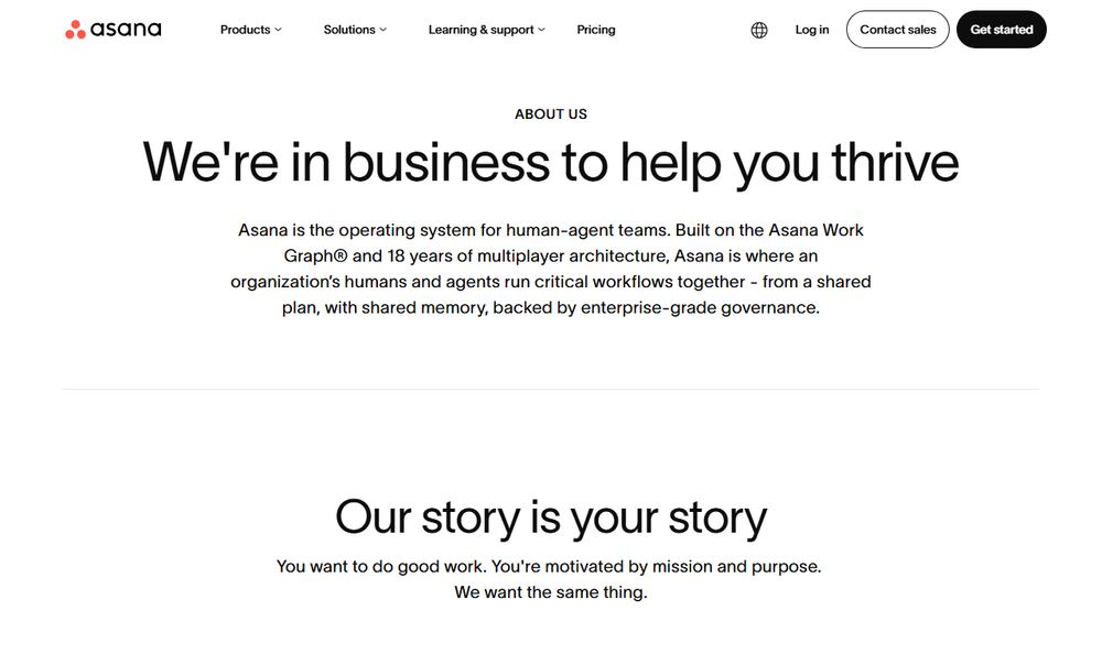Asana公式サイトの会社ページのファーストビュー
