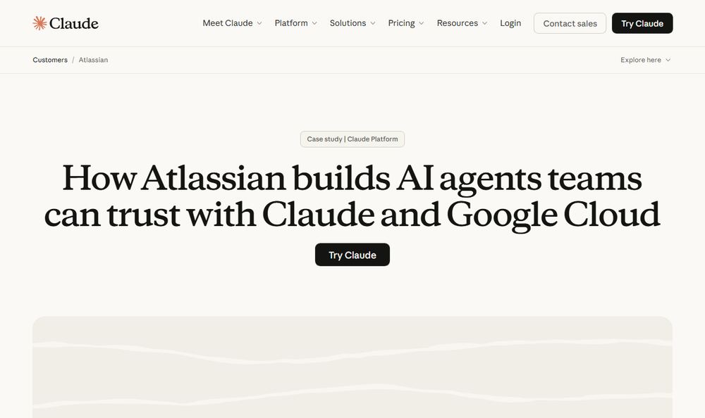 Claude 導入事例「How Atlassian builds AI agents teams can trust with Claude and Google Cloud」のファーストビュー