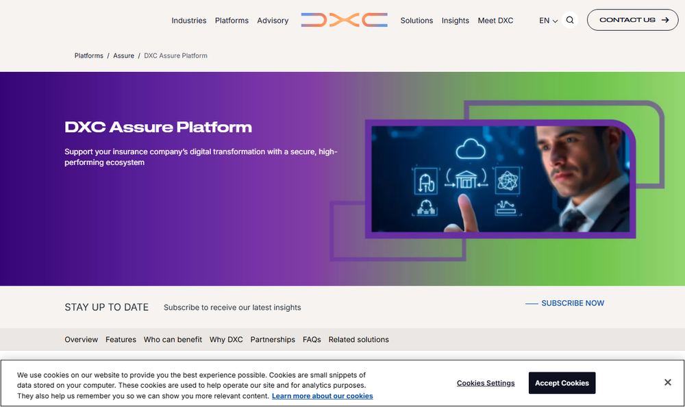 DXC公式サイト「DXC Assure Platform」のファーストビュー