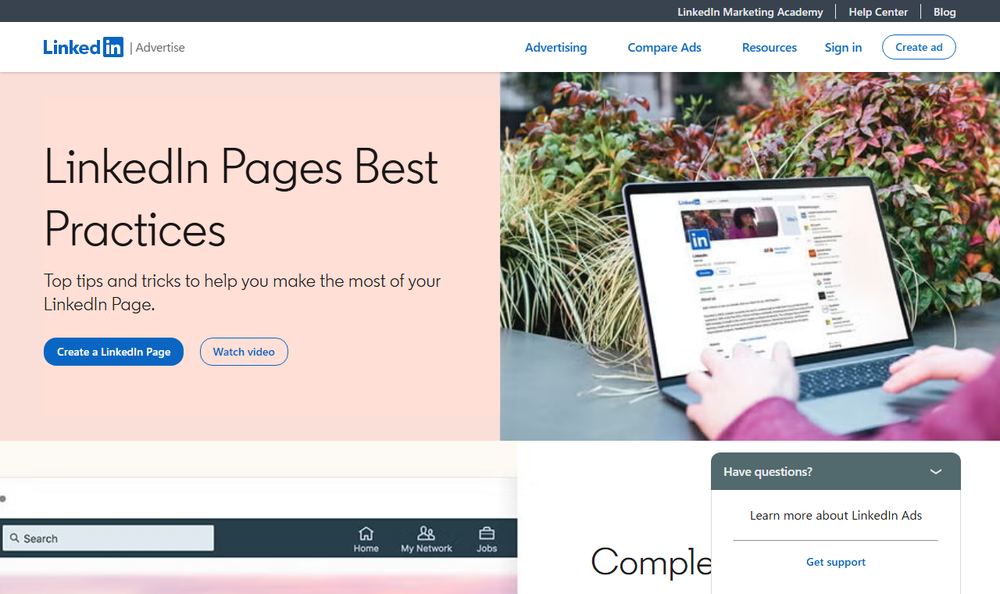 LinkedIn Pages Best Practices公式ページのファーストビュー