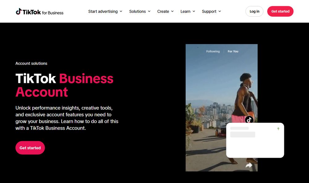 TikTok For BusinessのTikTok Business Account公式ページのファーストビュー