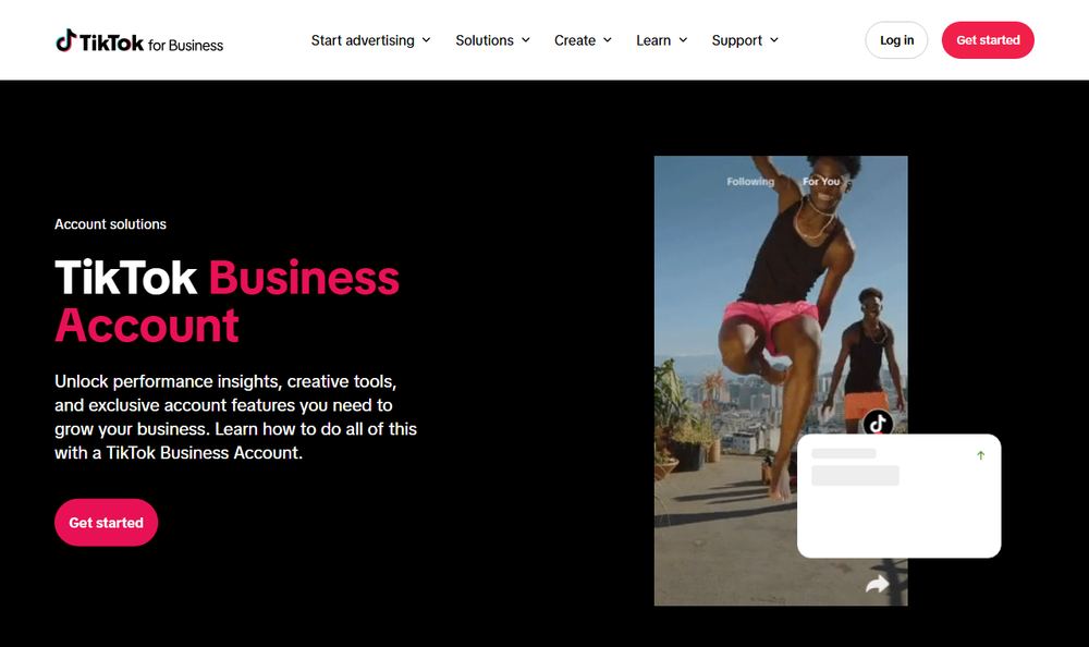TikTok For BusinessのTikTok Business Account公式ページのファーストビュー