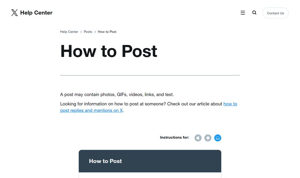 X公式ヘルプ「How to post」のファーストビュー