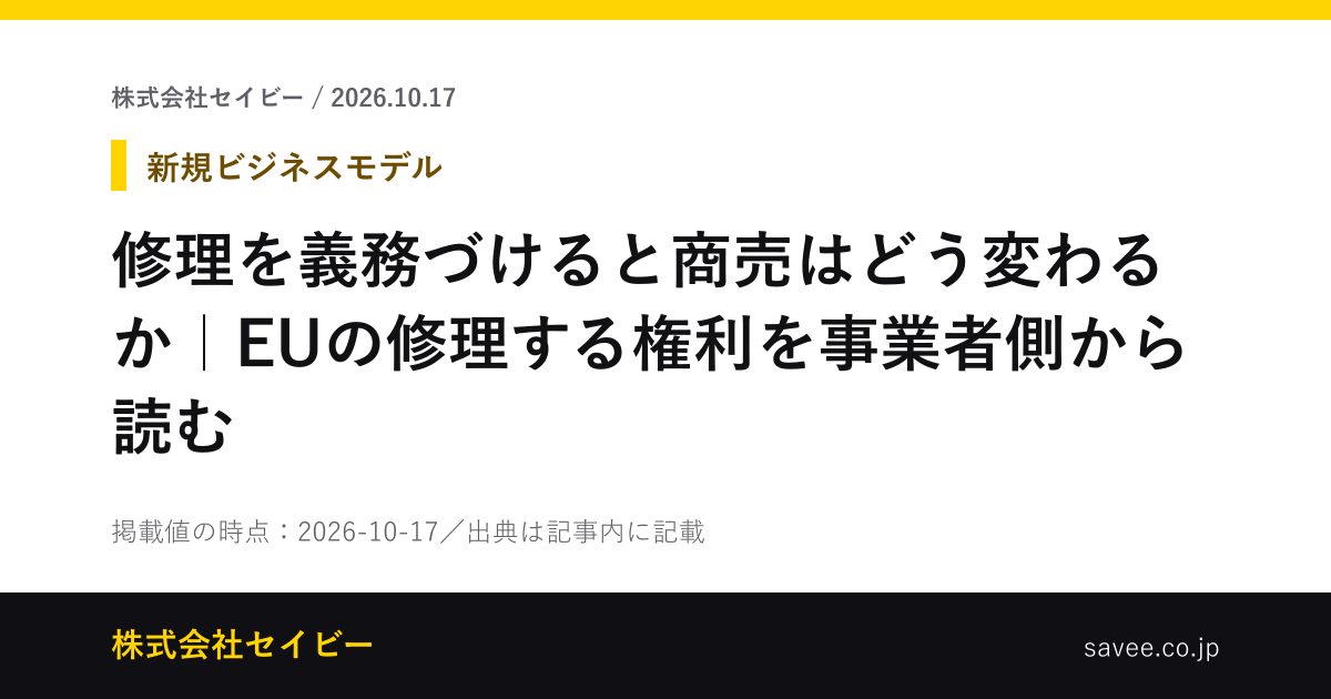 修理を義務づけると商売はどう変わるか｜EUの修理する権利を事業者側から読む（株式会社セイビーが作成したカード画像）