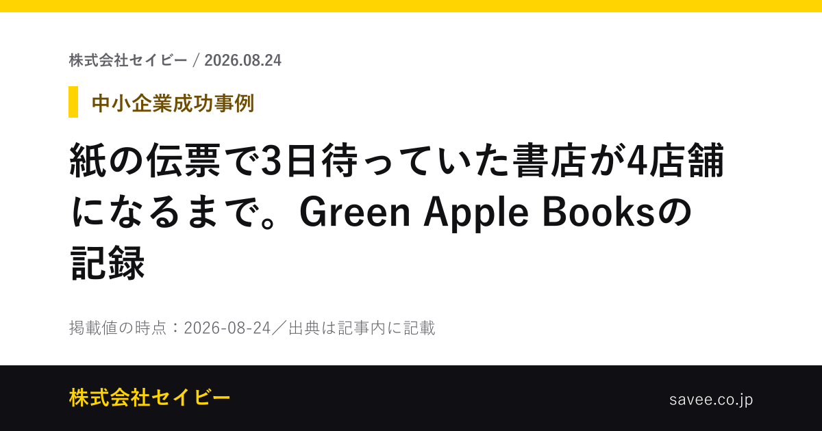 紙の伝票で3日待っていた書店が4店舗になるまで。Green Apple Booksの記録（株式会社セイビーが作成したカード画像）